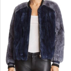 Blue rabbit fur bomber jacket